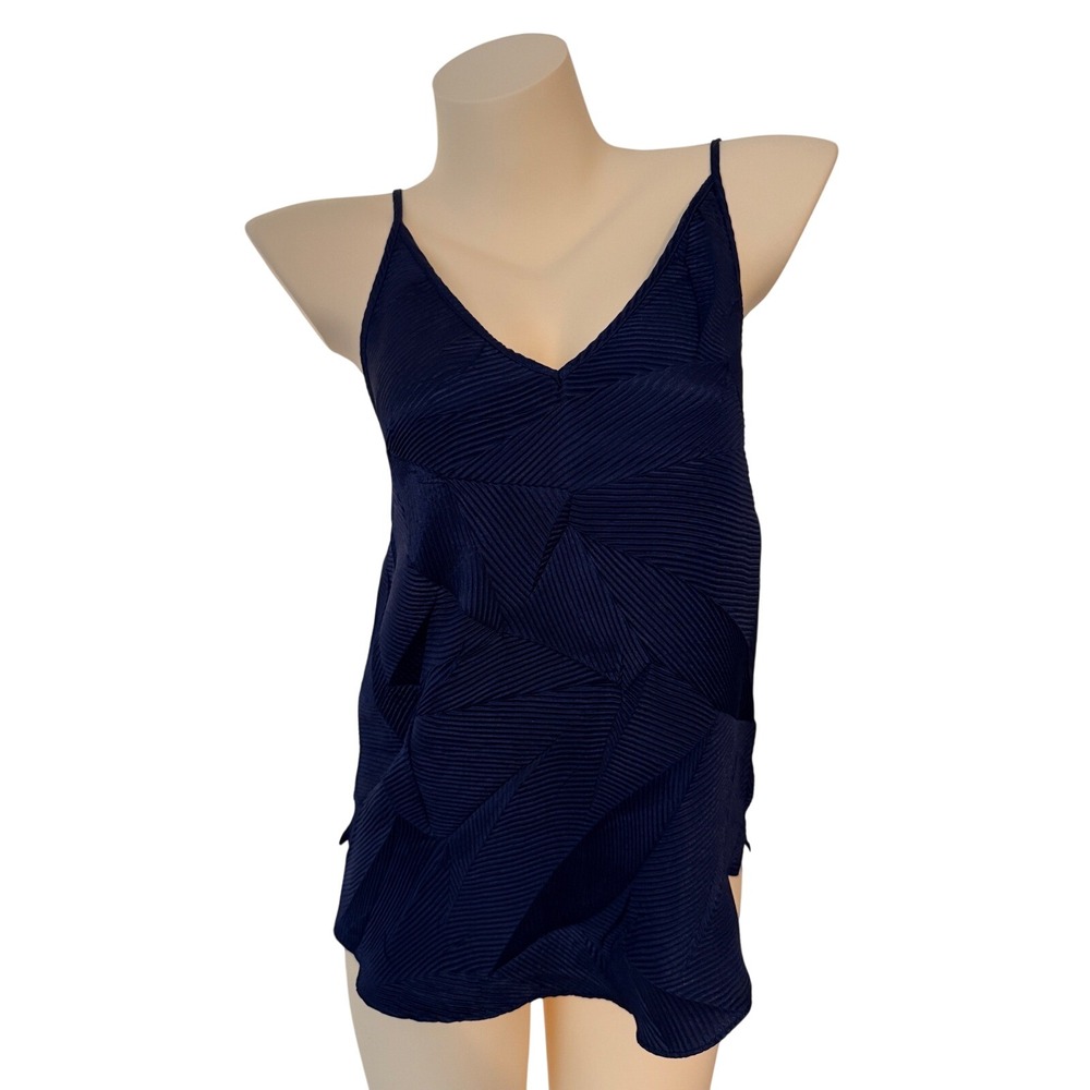 Floreat Anthropologie Navy Blue Pleated Textured Camisole Tank Top XS